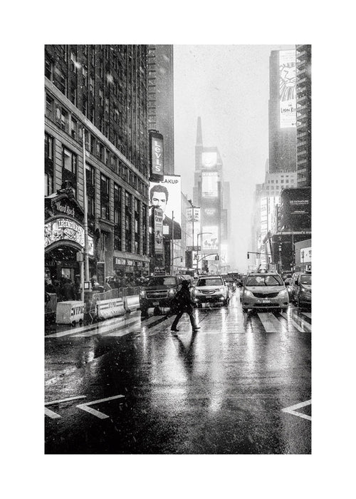 Stadsbeeld zwart-wit: Times Square in de regen