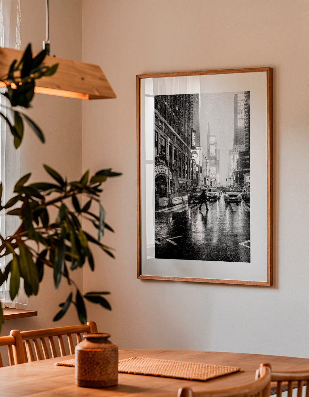 Stadsbeeld zwart-wit: Times Square in de regen