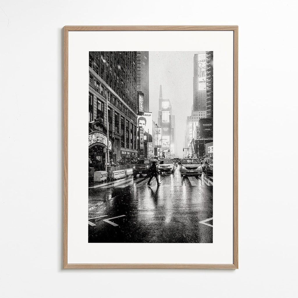 Stadsbeeld zwart-wit: Times Square in de regen
