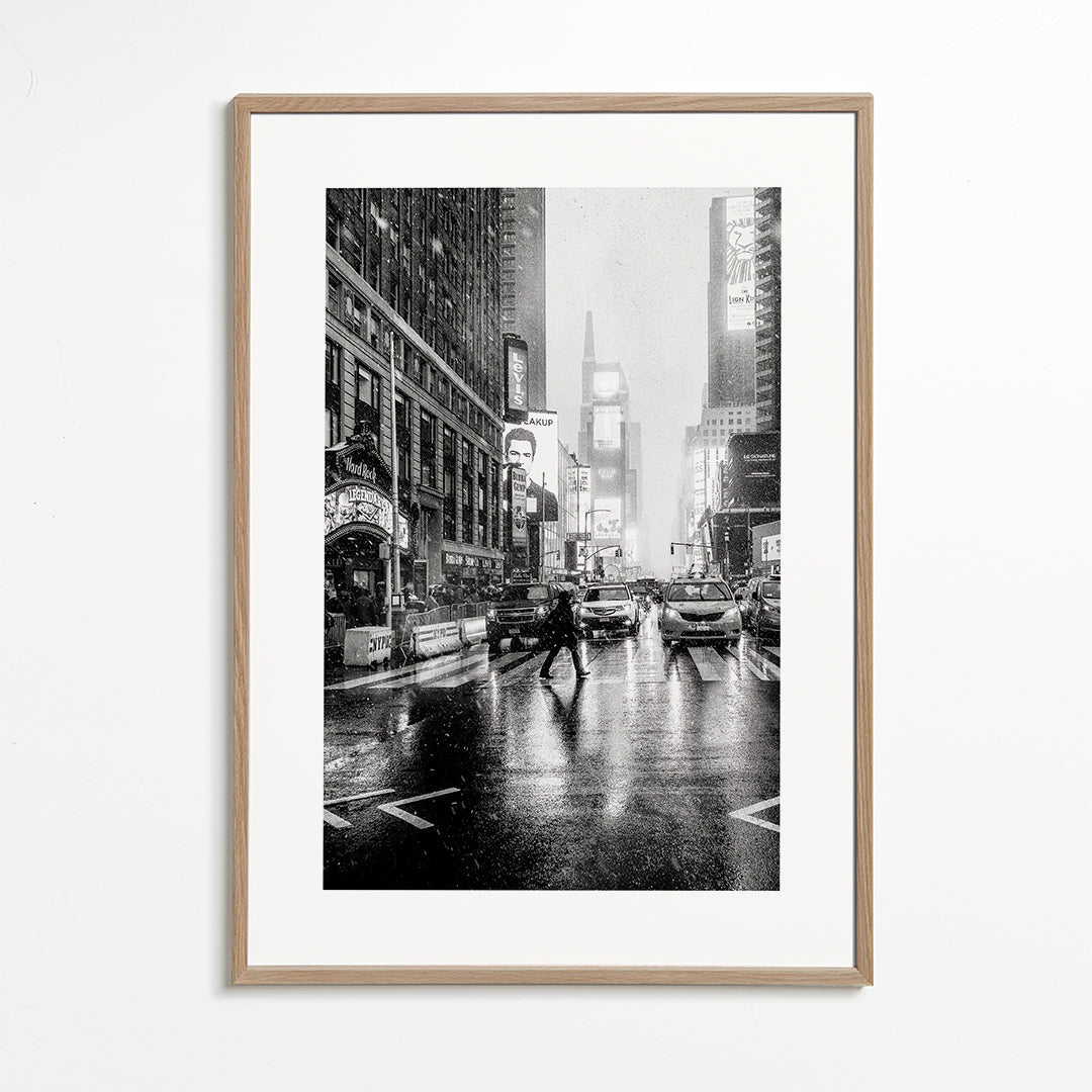 Stadsbeeld zwart-wit: Times Square in de regen