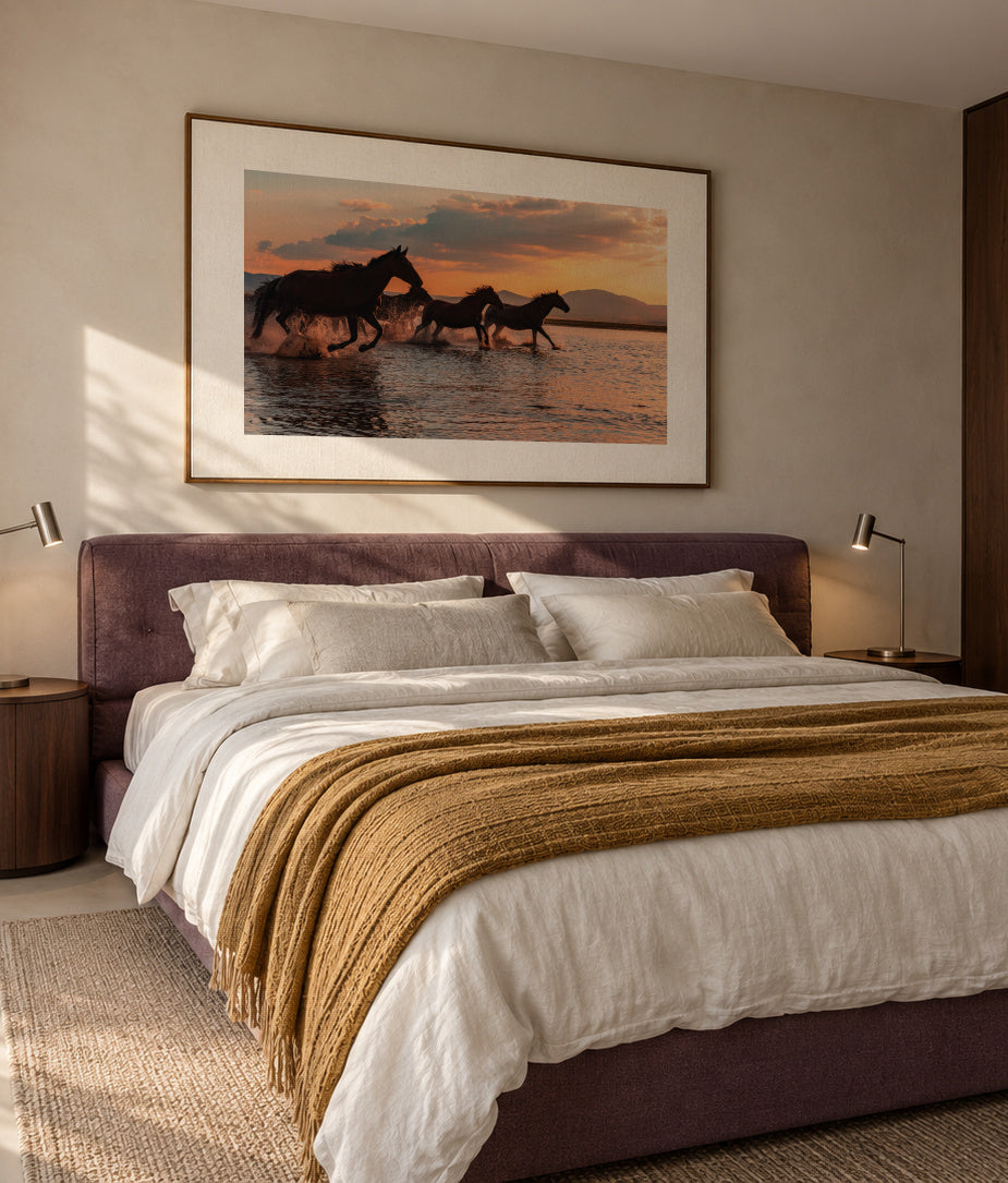 WATER HORSES - Framed canvas in an interior