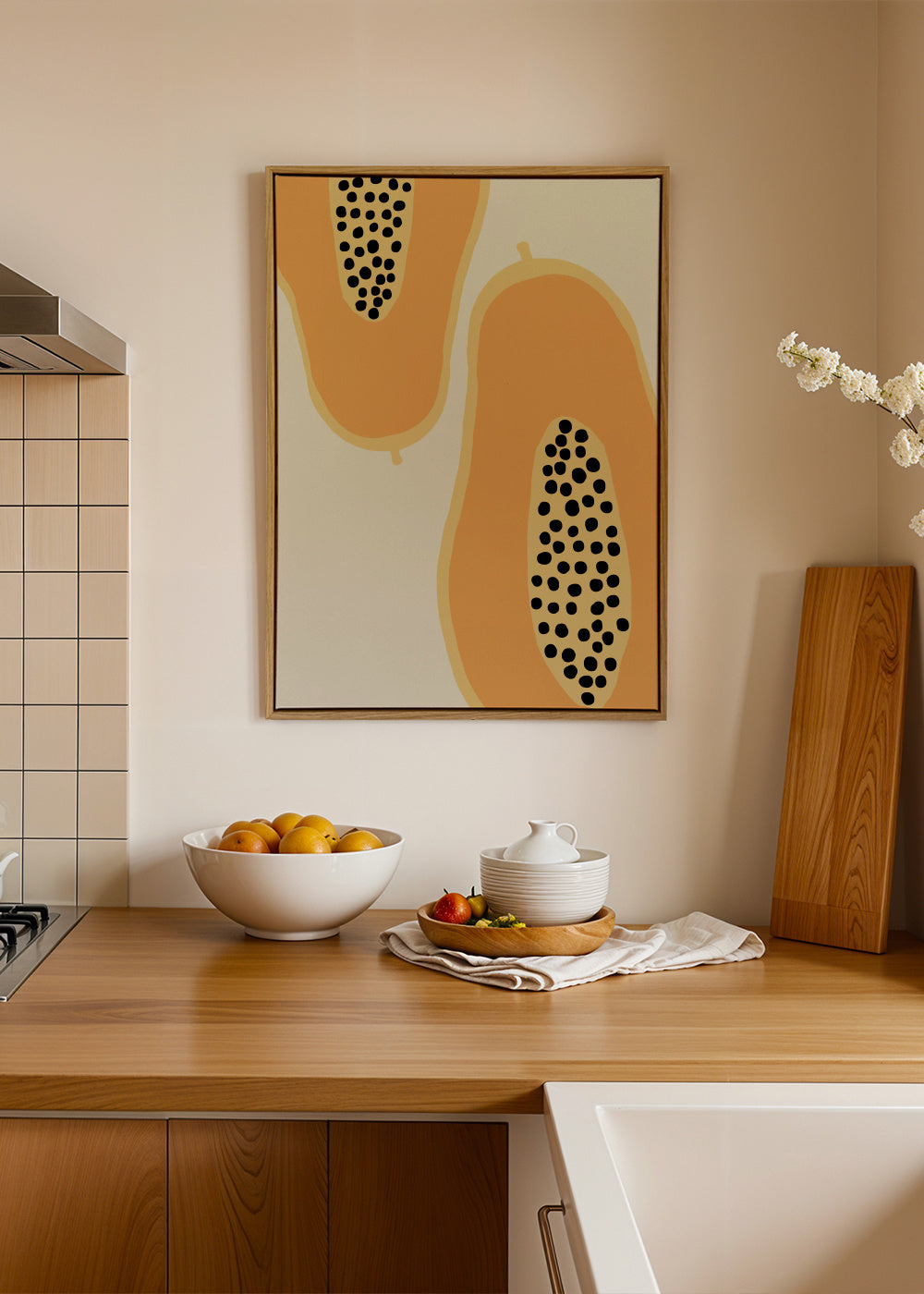 Papaya Fruit - Framed canvas in an interior