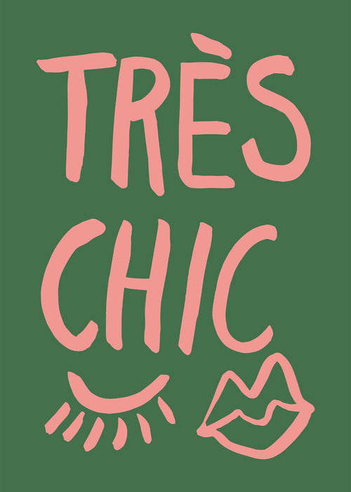 Illustratie Très Chic roze op groene achtergrond