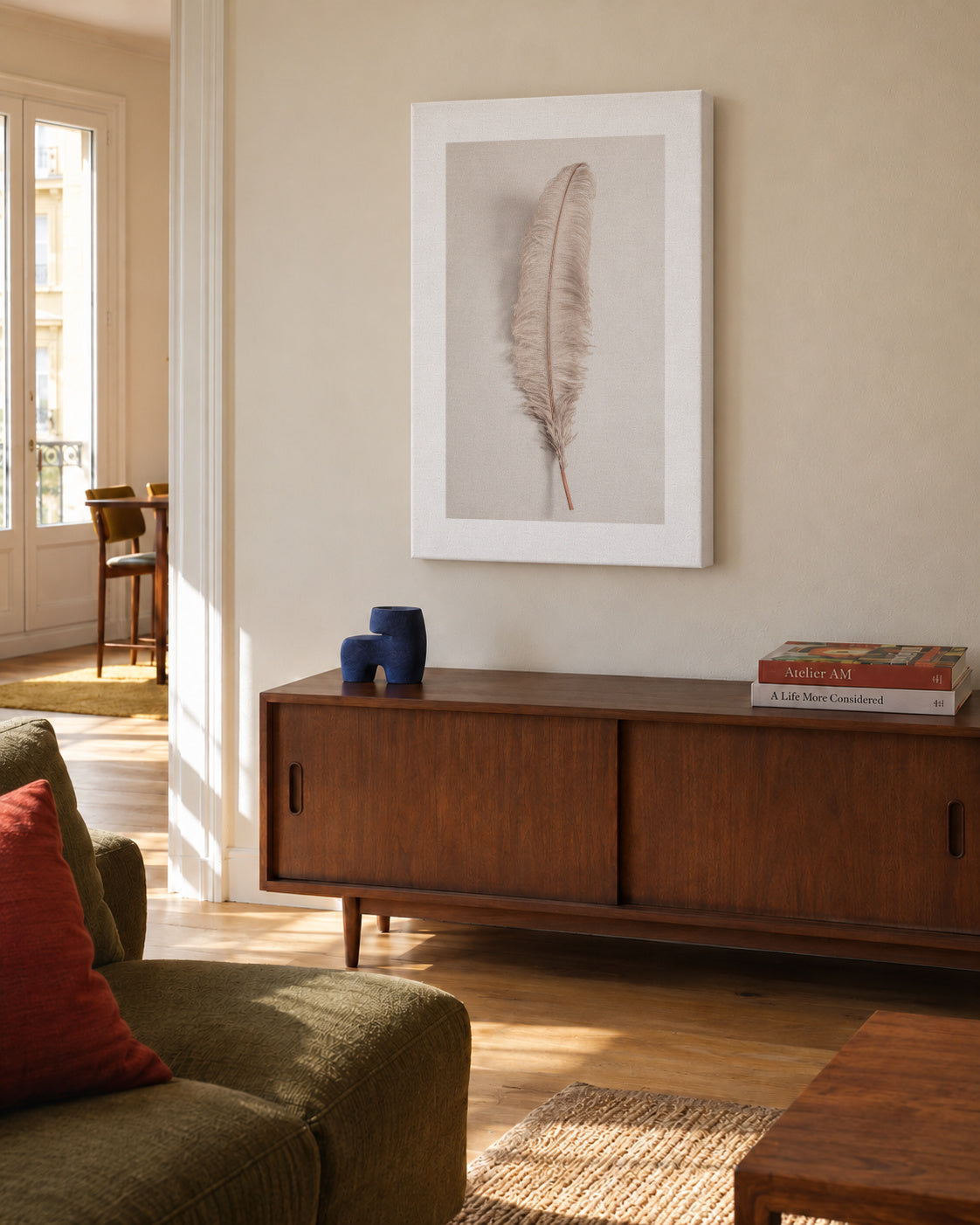 Feather II - Unframed canvas in an interior