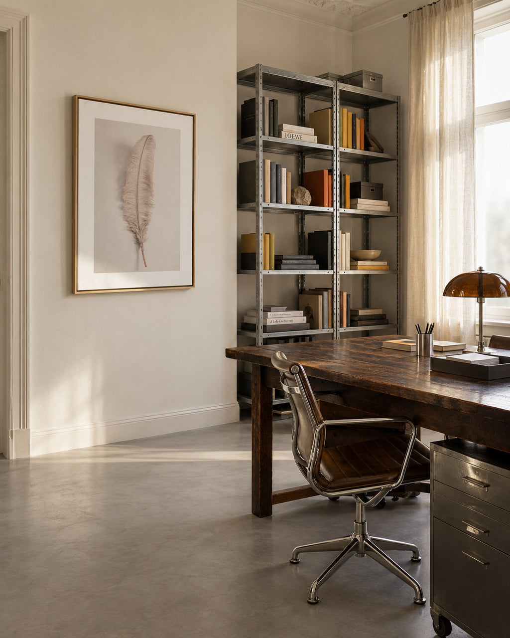 Feather II - Framed canvas in an interior