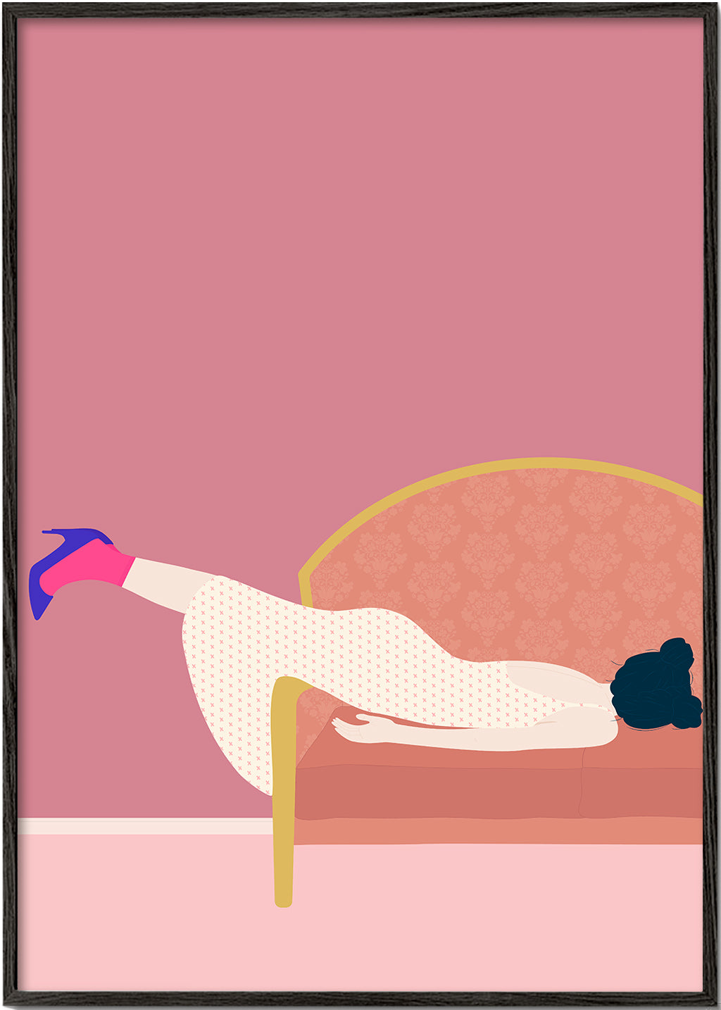 Illustratie vrouw op roze sofa