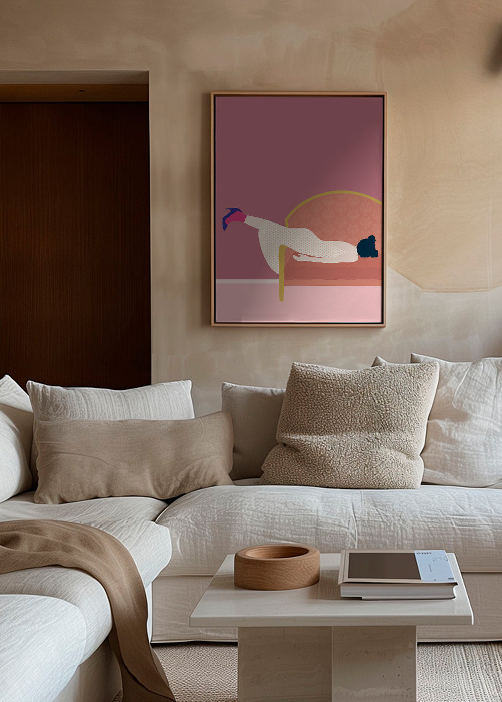 Illustratie vrouw op roze sofa