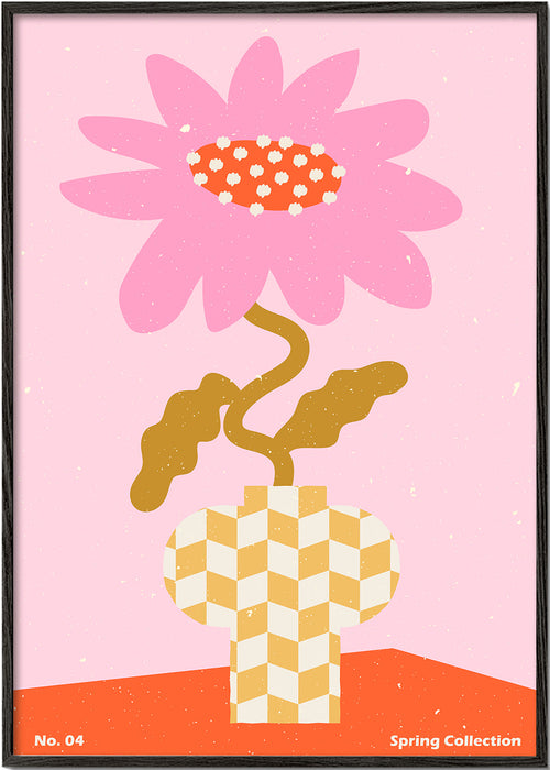 Botanische poster roze met grafische bloem