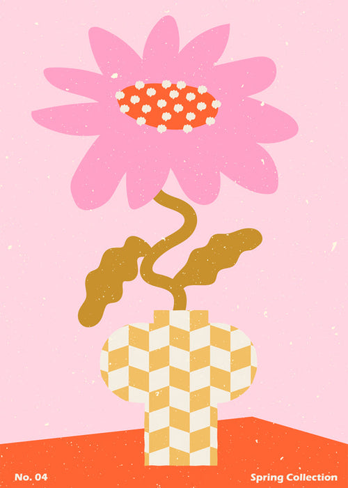 Botanische poster roze met grafische bloem