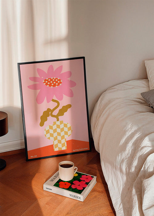 Botanische poster roze met grafische bloem