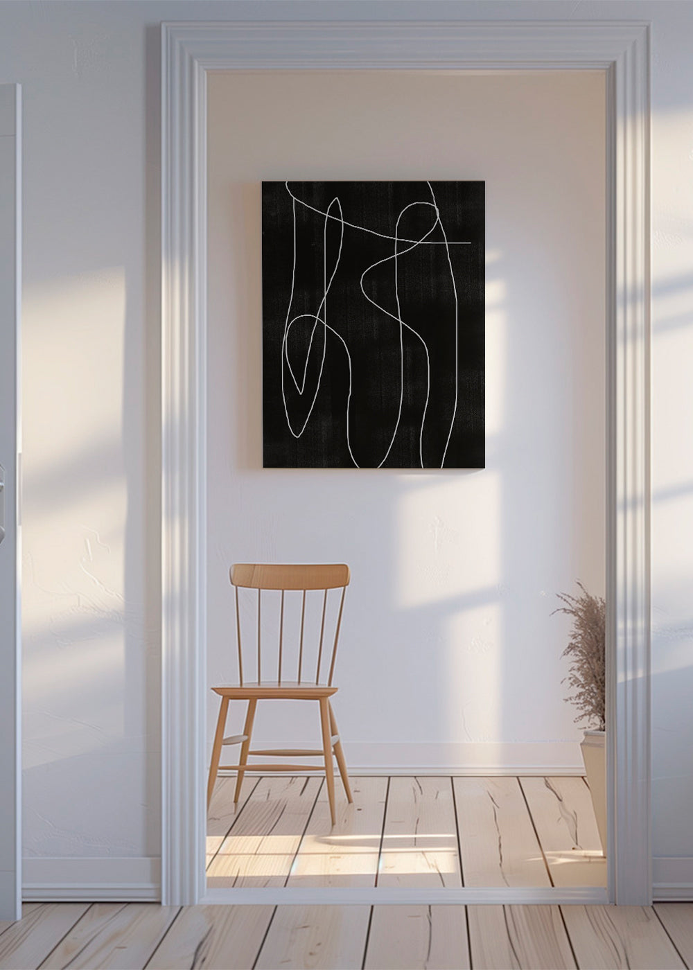 Abstracte kunst met doorlopende lijn op donkere achtergrond