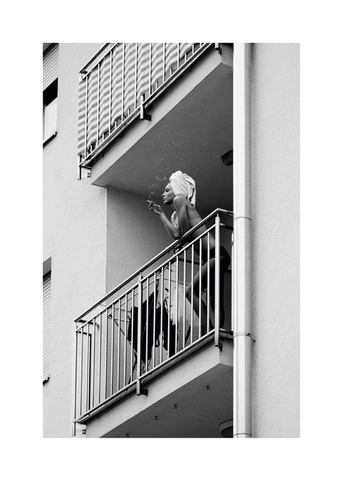 Fotografie van balkonmoment in zwart-wit