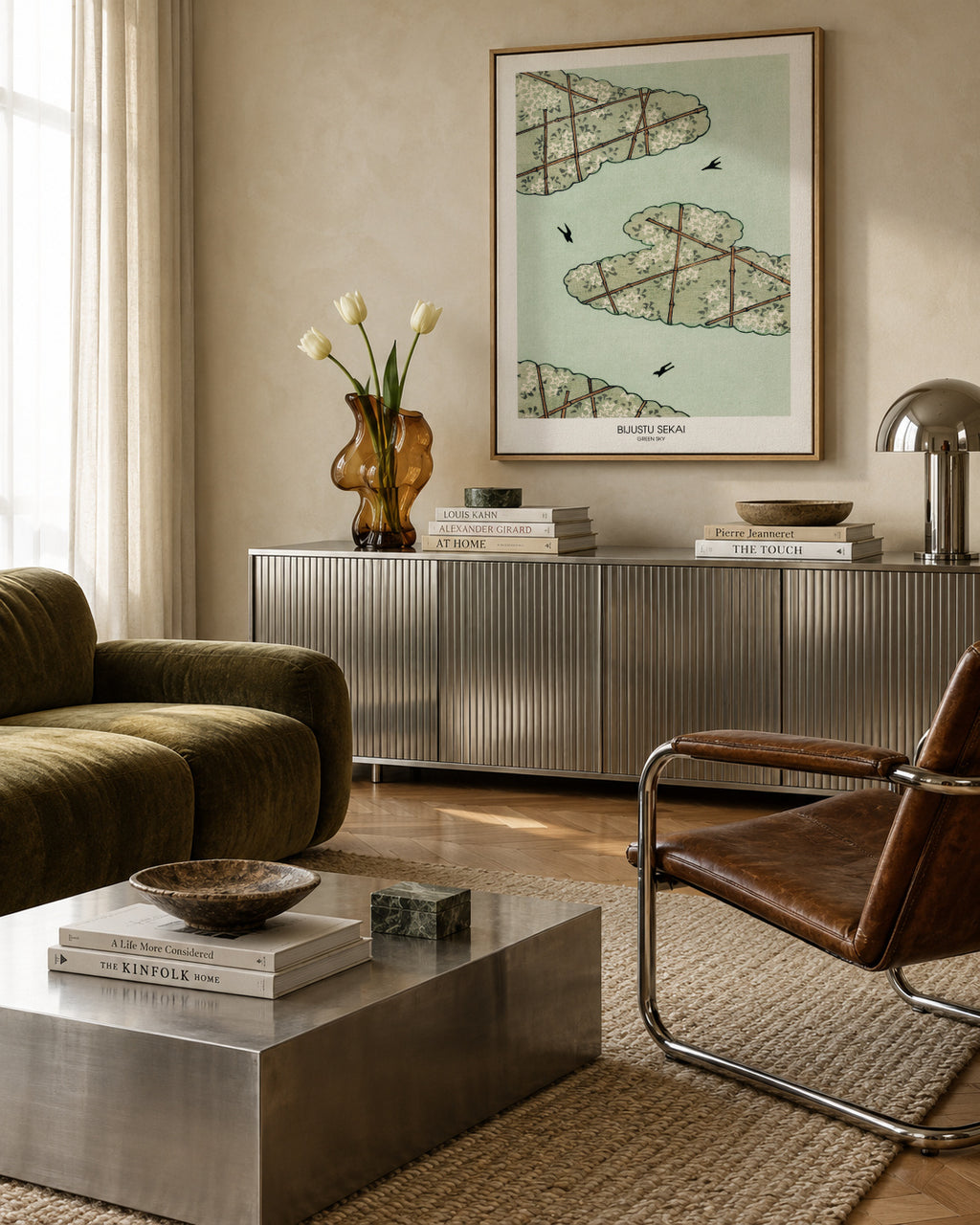 Green Sky - Framed canvas in an interior