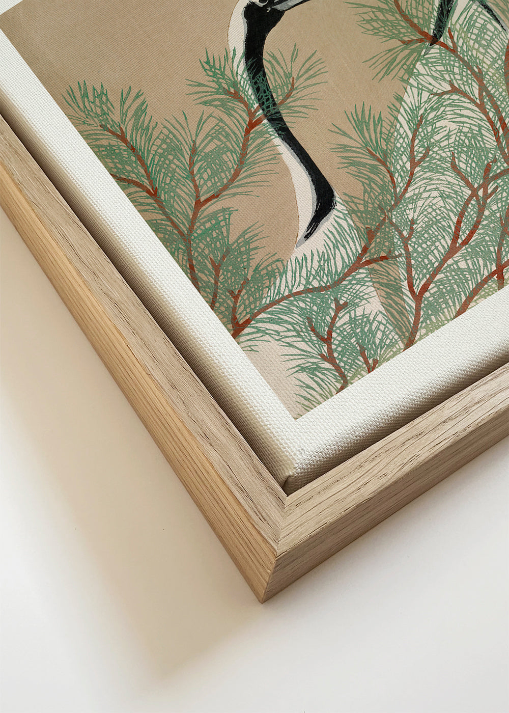 Artwork Japanse kraanvogels tussen dennen takken