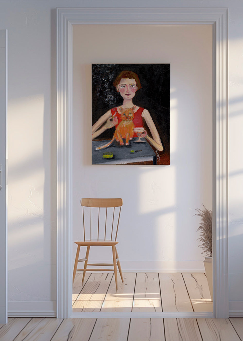 Vintage poster vrouw met cocktail en kat
