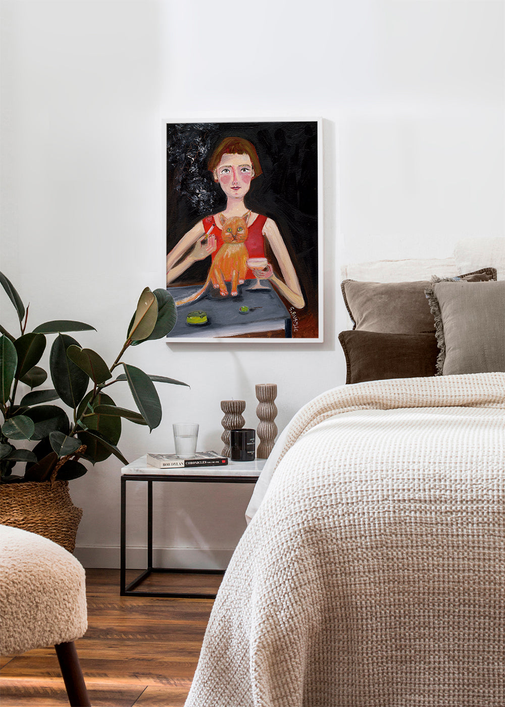 Vintage poster vrouw met cocktail en kat