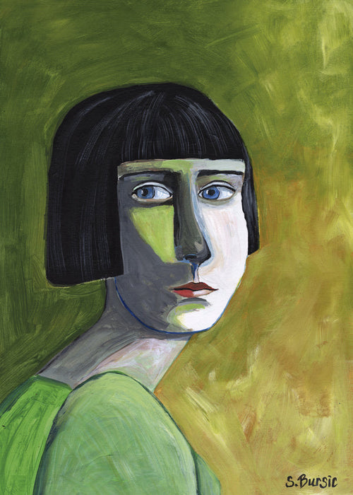 Illustratie portret vrouw met zijwaartse blik