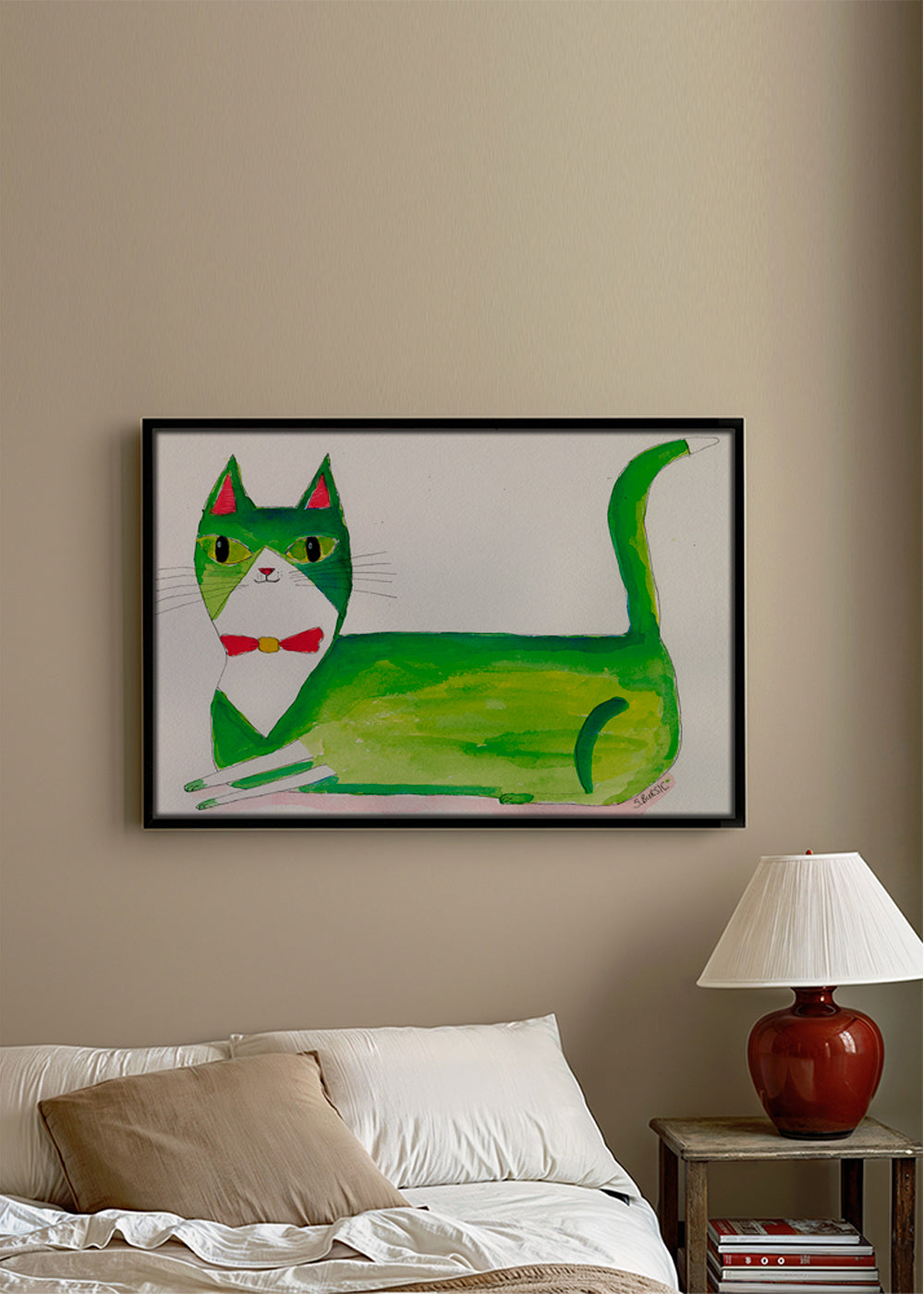 Groene kat illustratie liggend