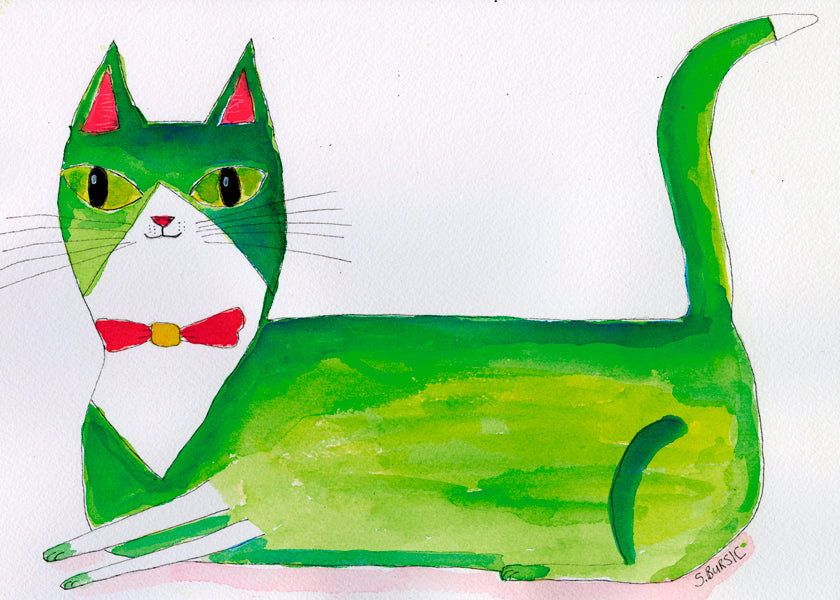 Groene kat illustratie liggend