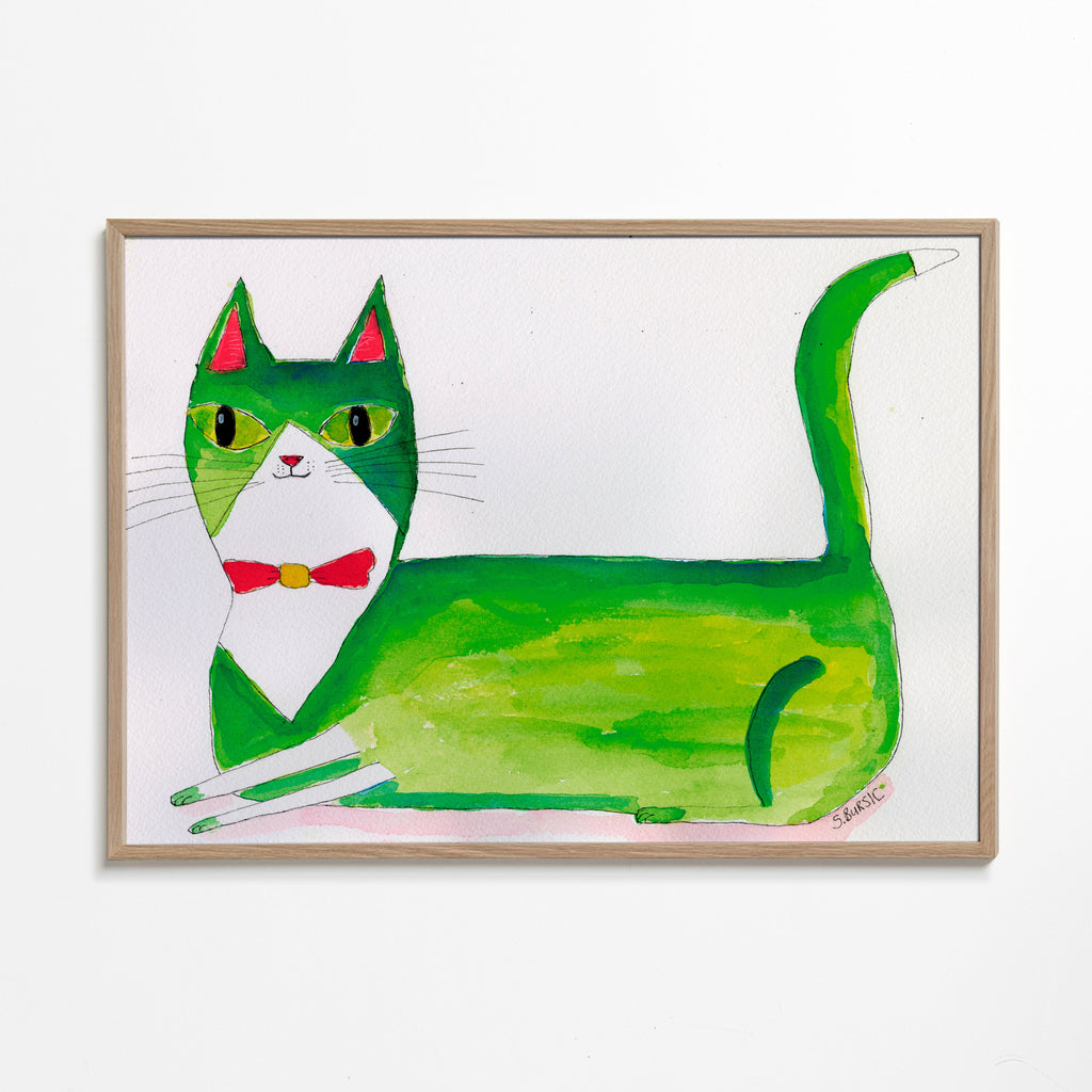 Groene kat illustratie liggend