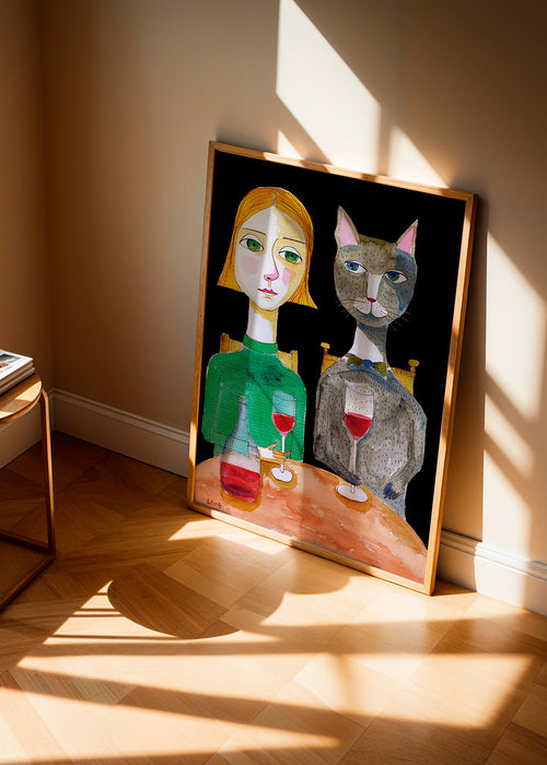 Vrouw en kat met glas
