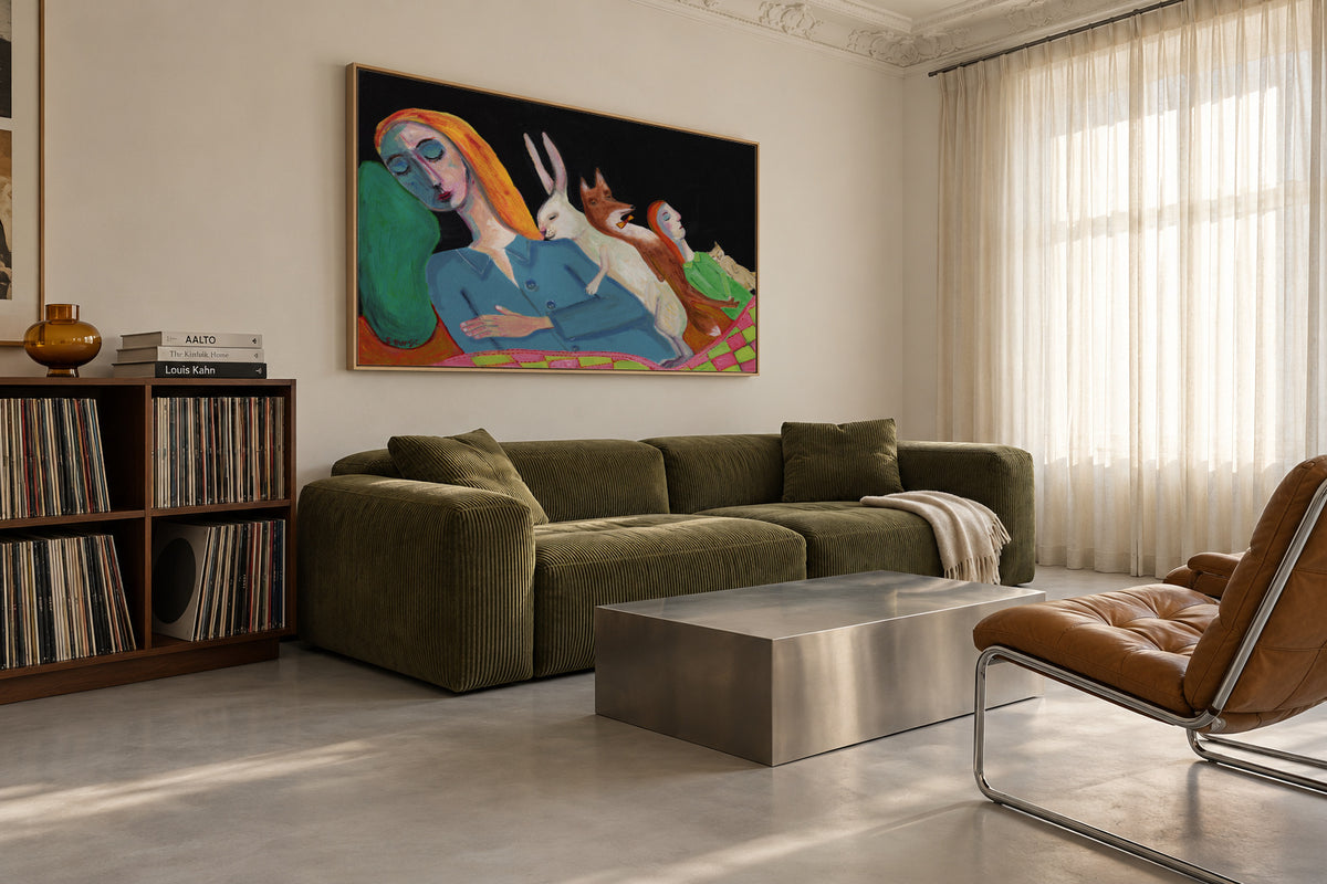 Five in the Bed - Framed canvas in an interior