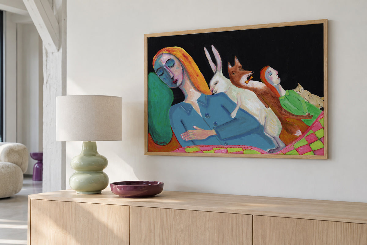 Five in the Bed - Framed poster in an interior