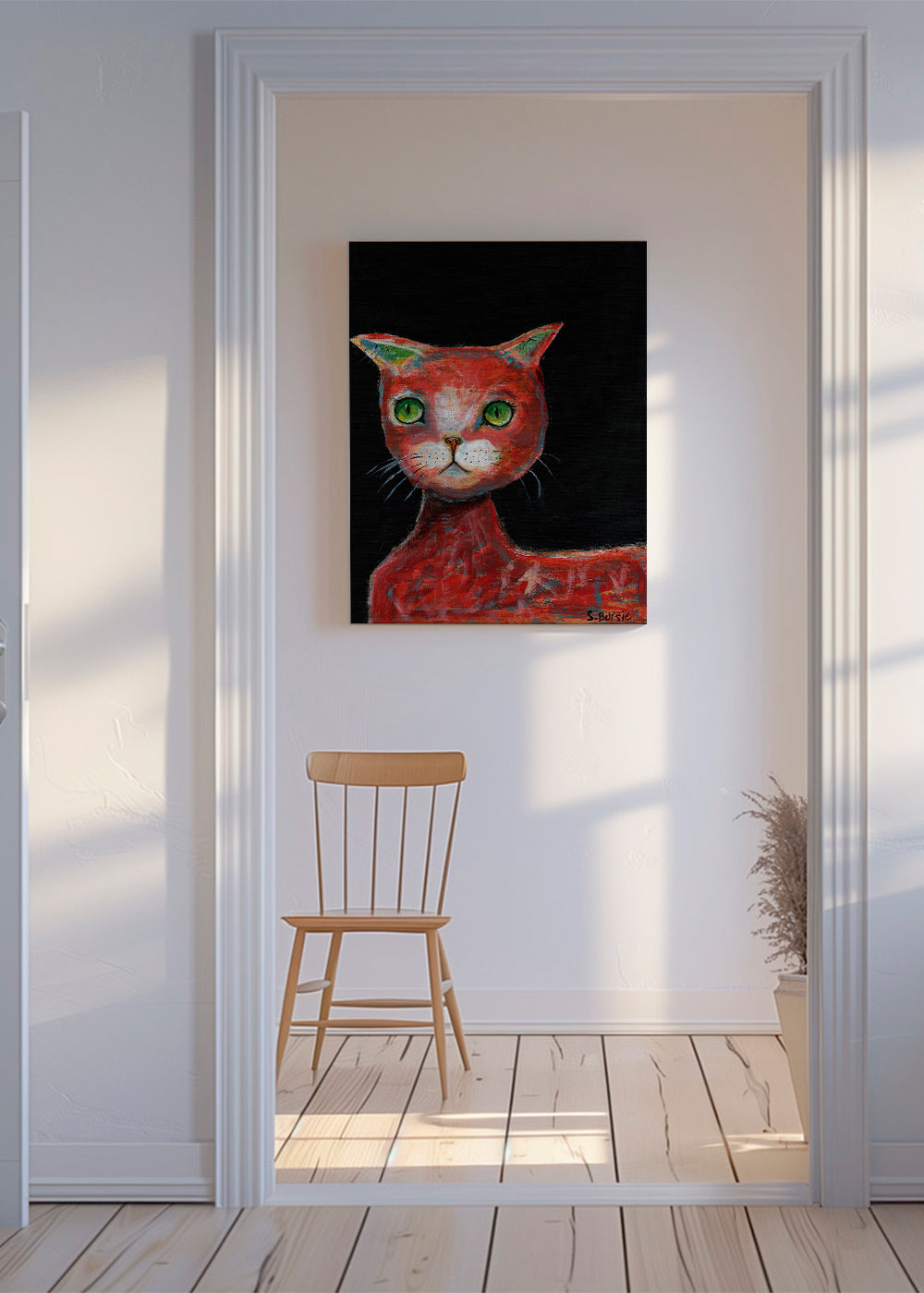 Rode kat schilderij expressief