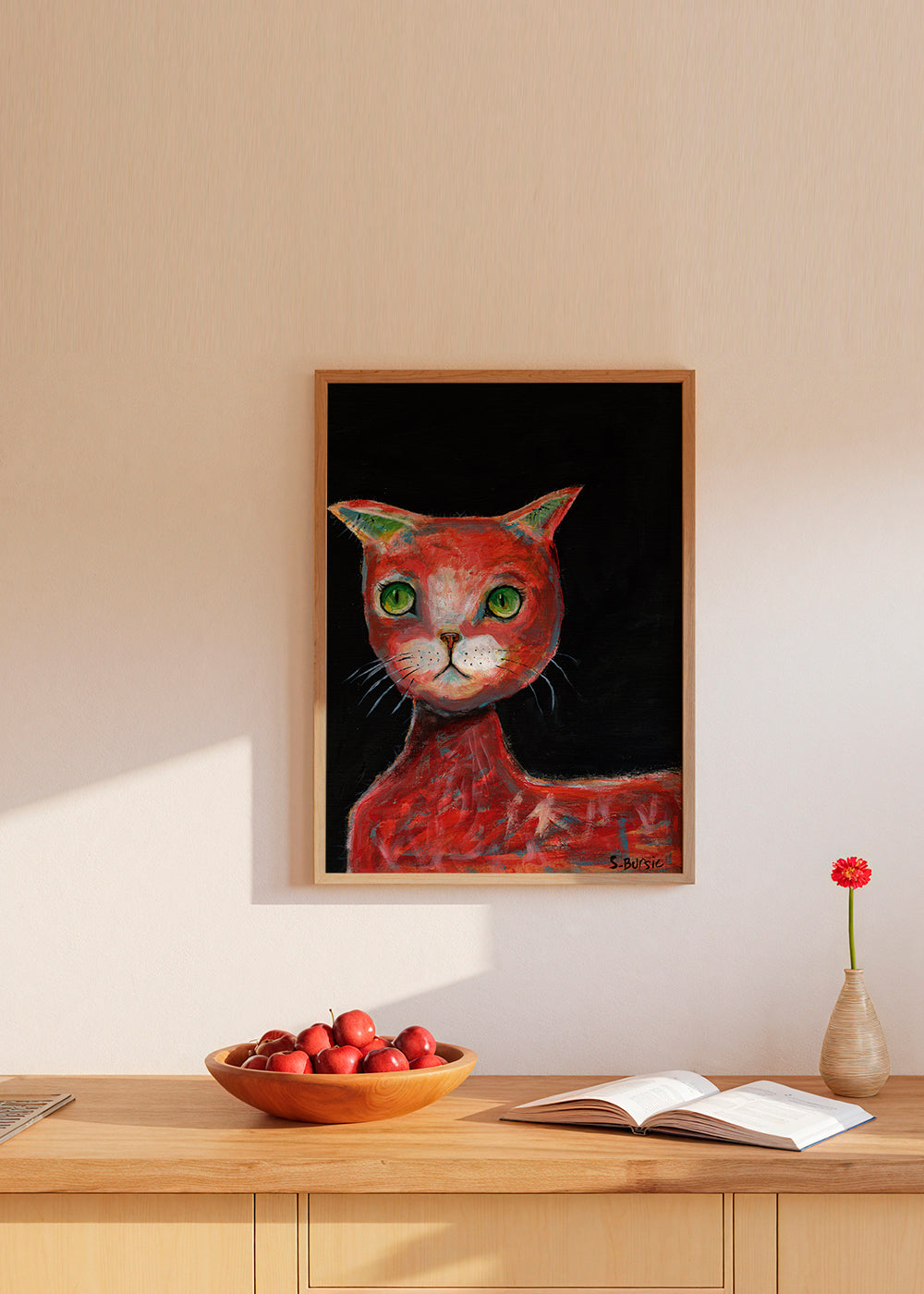 Rode kat schilderij expressief