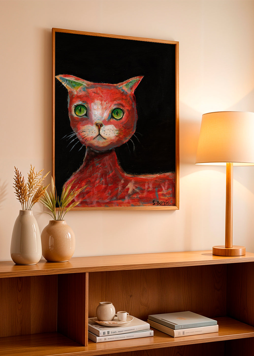 Rode kat schilderij expressief