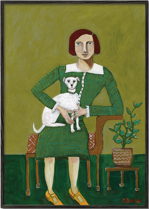 Vintage portret van vrouw met witte hond