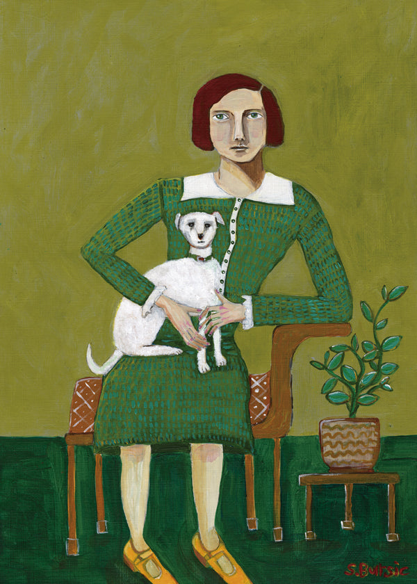Vintage Lady with her white dog