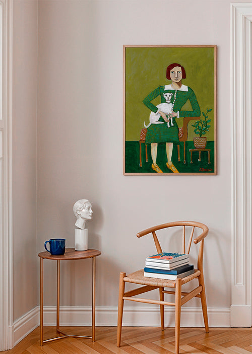 Vintage portret van vrouw met witte hond