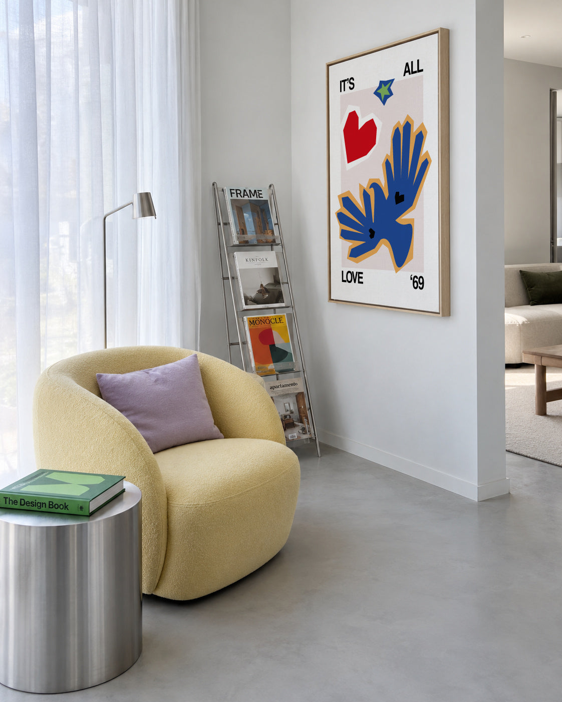 It's All Love '69 Bird Blue - Framed canvas in an interior