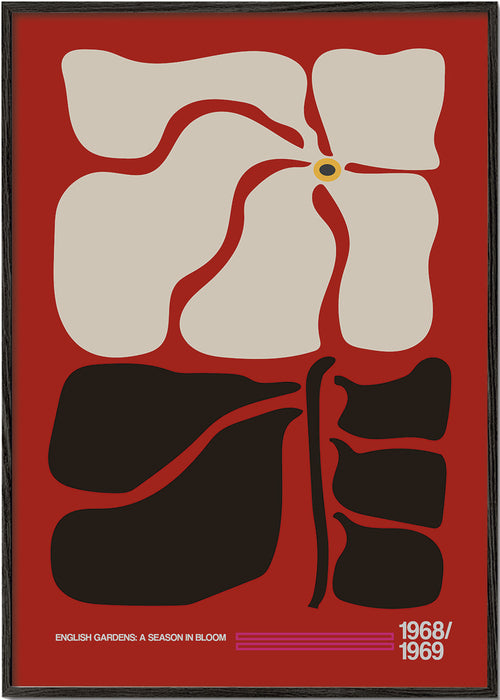 Botanische print met gestileerde rode bloem