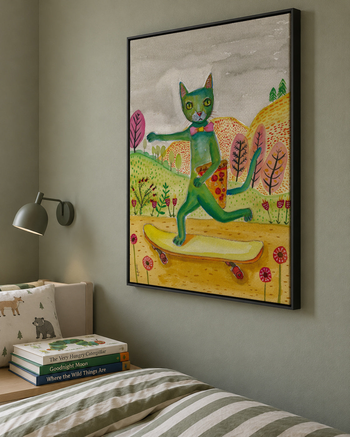 Pizza Cat - Framed canvas in an interior