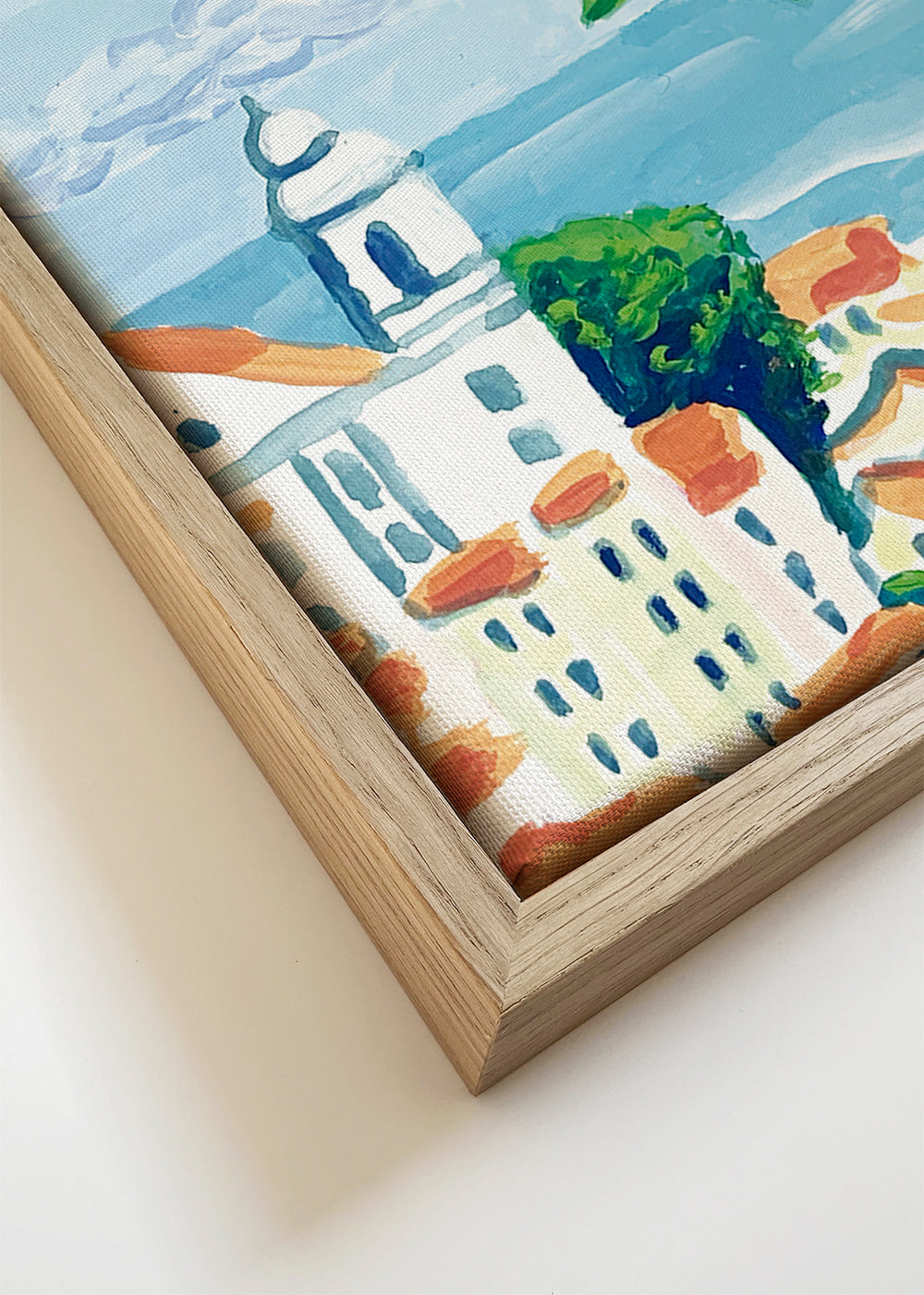 Stadsposter Lissabon met bougainvillea en oranje daken