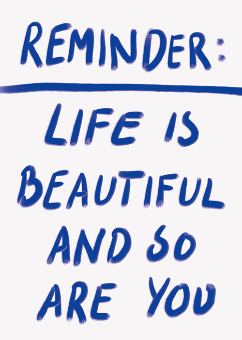 Typografische illustratie 'Reminder' in blauw