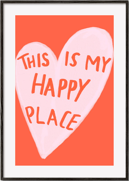 Hart illustratie 'Happy Place' op koraal achtergrond