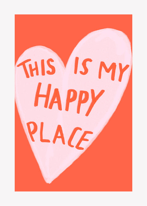 Hart illustratie 'Happy Place' op koraal achtergrond