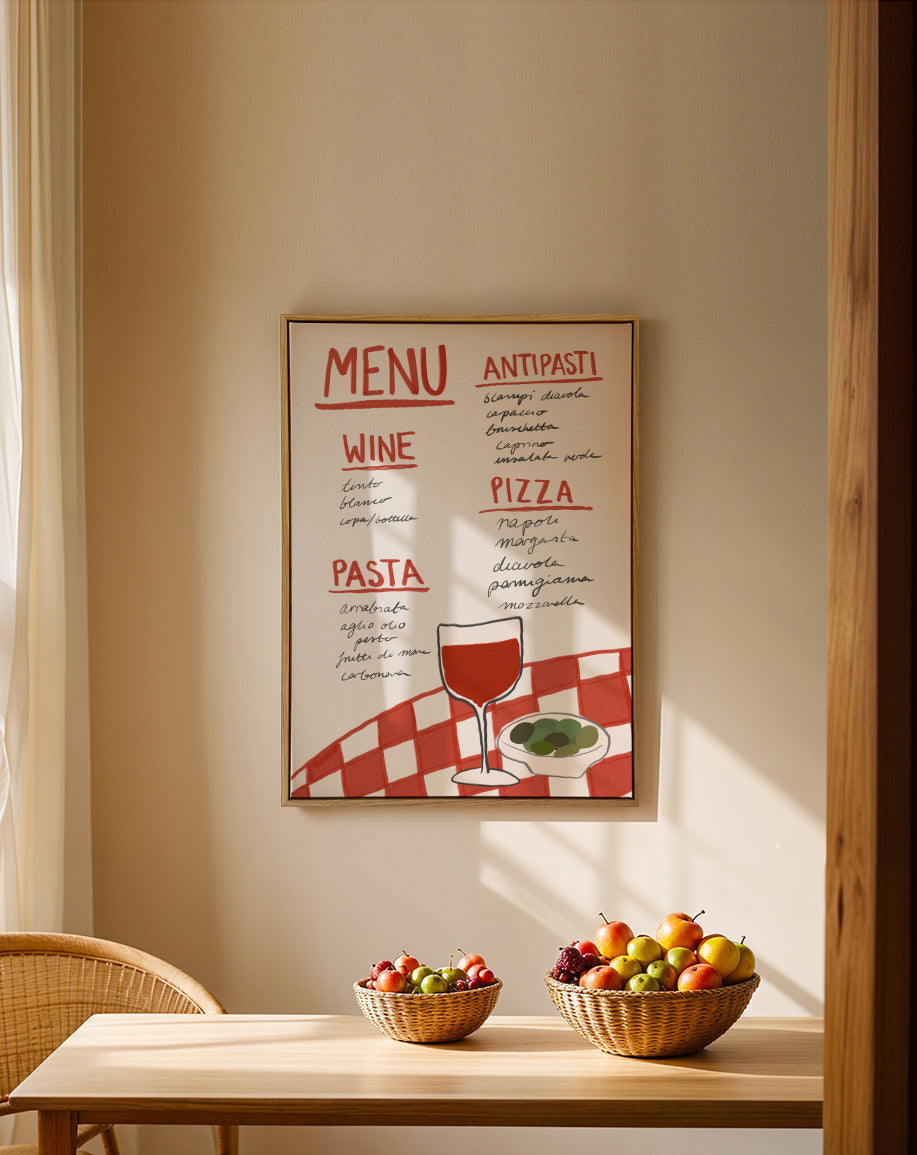 Italian Menu - Framed canvas in an interior