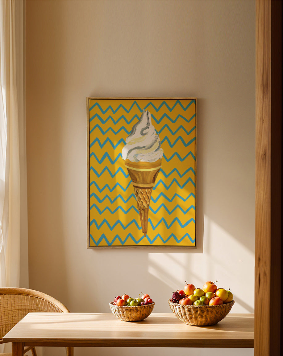 Ice Cream Yellow Zigzag - Framed canvas in an interior
