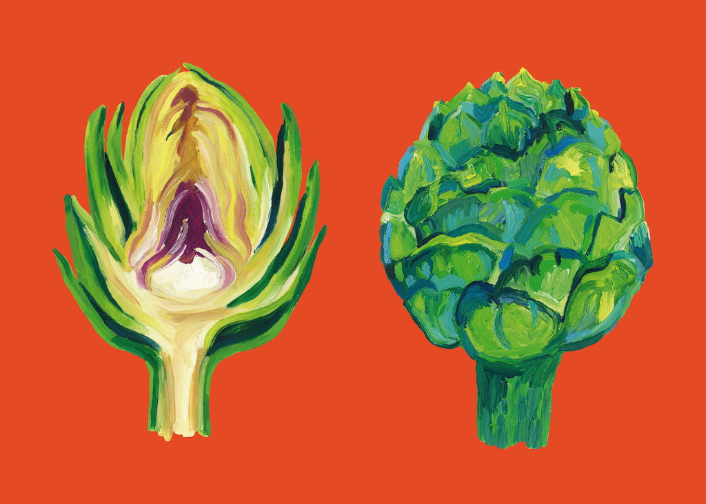 Artichokes On Orange - Unframed art print
