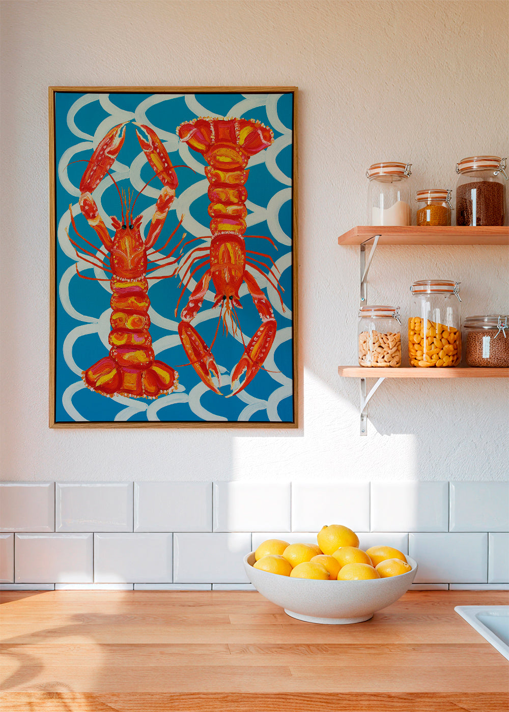 Keuken kunst: langoustines op blauw