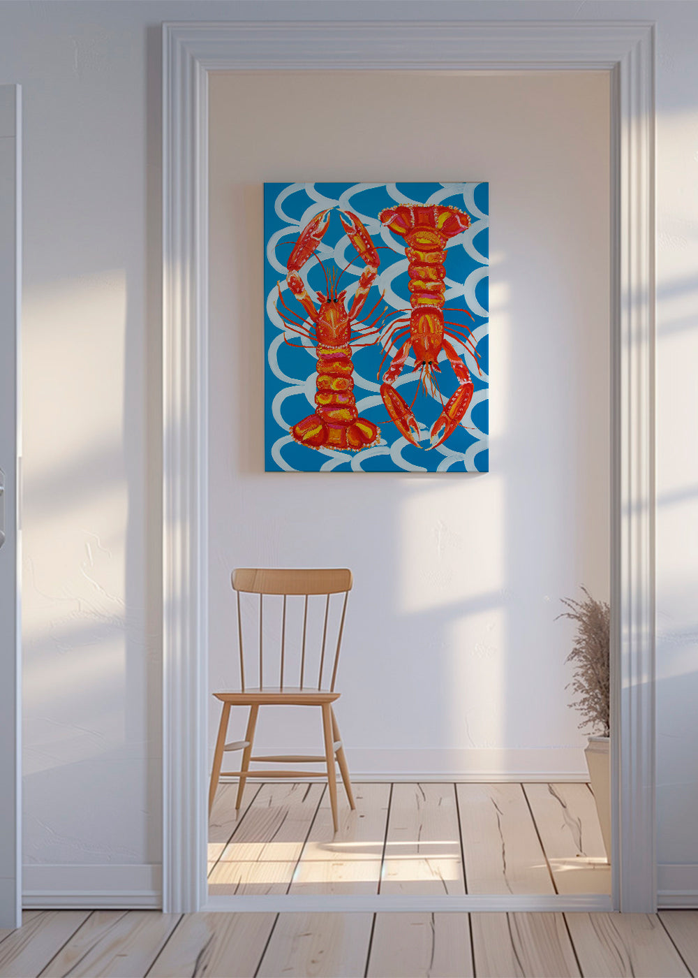 Keuken kunst: langoustines op blauw
