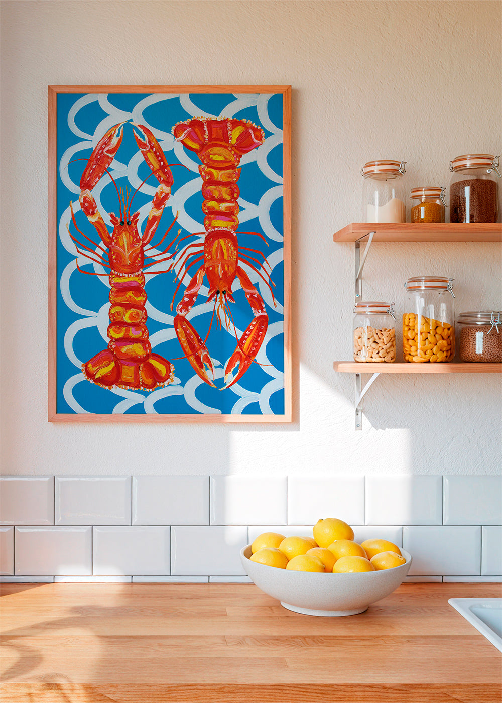 Keuken kunst: langoustines op blauw