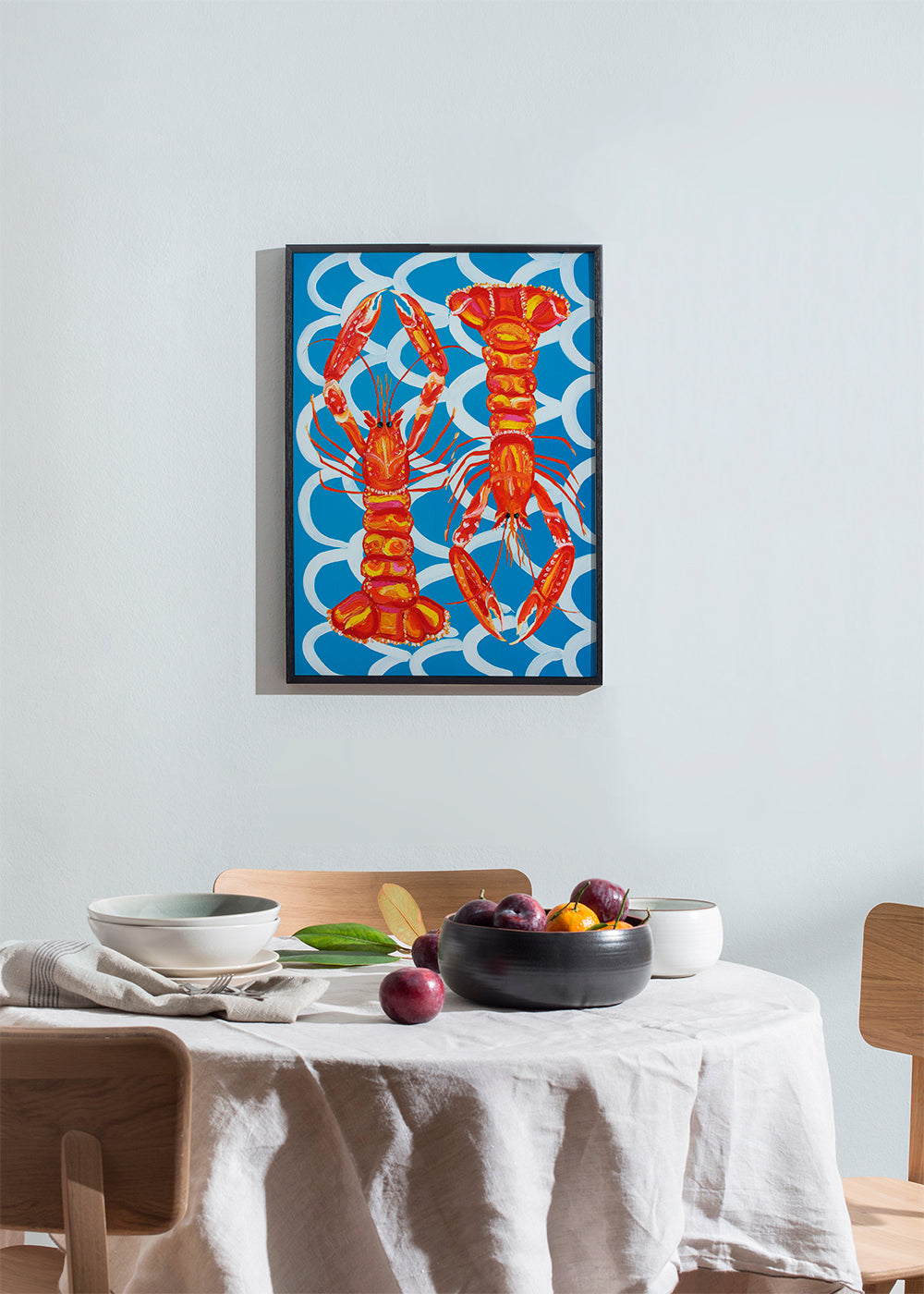 Keuken kunst: langoustines op blauw