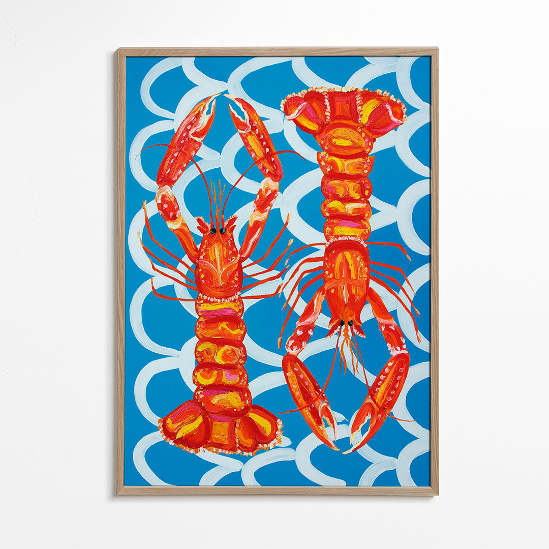 Keuken kunst: langoustines op blauw