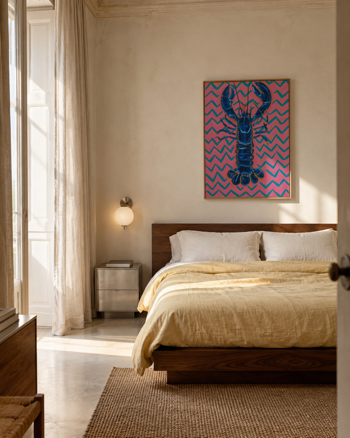Lobster On Zigzag - Framed canvas in an interior