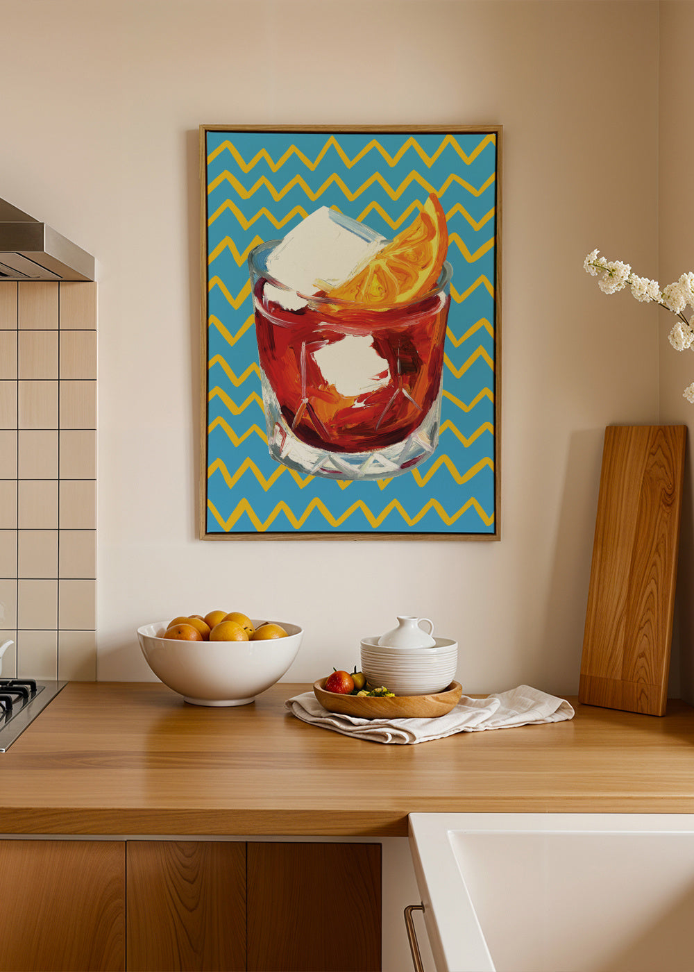 Negroni Blue - Framed canvas in an interior